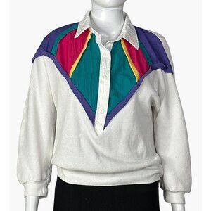 Vintage 80s Teddi Womens S/M  Color Block Padded Shoulder Top Pullover Retro